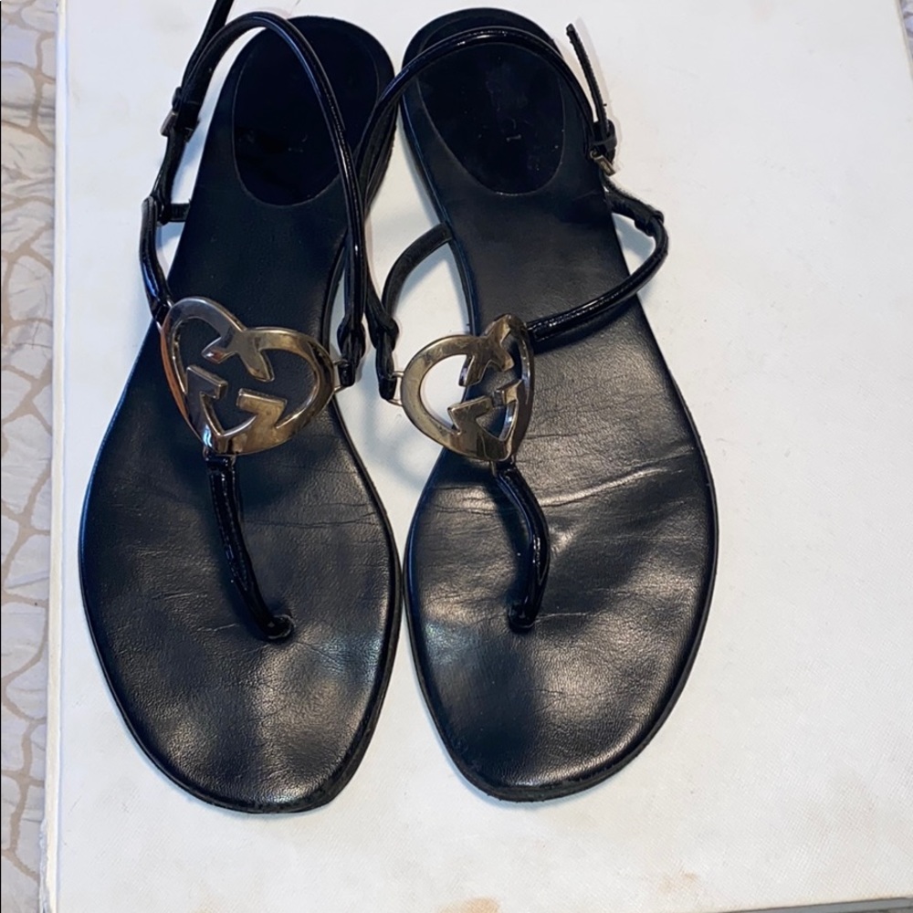 Gucci black heart flat sandals